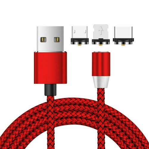 Кабель магнитный 3в1 Type-C Lightning Micro 1м 2.4А красный Puluz SYA001077101B