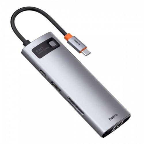 Concentrator hub USB Type-C 8în1 cititor carduri încărcare 100W Baseus Metal Gleam CAHUB-CV0G