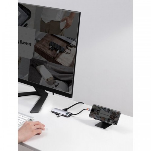 Concentrator hub USB Type-C 8în1 cititor carduri încărcare 100W Baseus Metal Gleam CAHUB-CV0G
