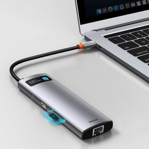 Concentrator hub USB Type-C 8în1 cititor carduri încărcare 100W Baseus Metal Gleam CAHUB-CV0G