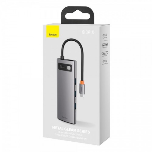 Concentrator hub USB Type-C 8în1 cititor carduri încărcare 100W Baseus Metal Gleam CAHUB-CV0G
