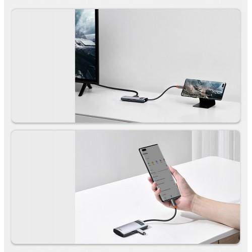 Концентратор хаб USB Type-C 4в1 HDMI 4K зарядка 100Вт Baseus Metal Gleam CAHUB-CY0G