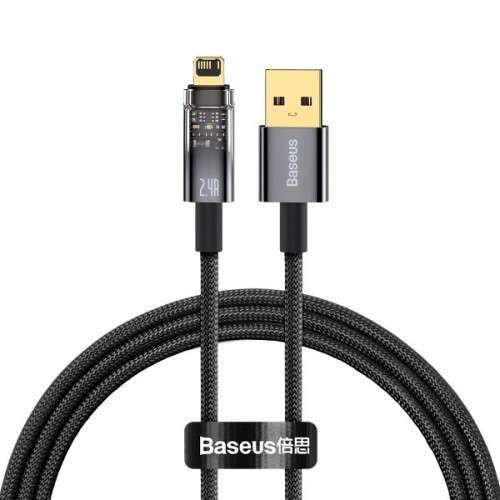 Кабель для айфон з автовідключенням Lightning 2.4А 1м чорний Baseus Explorer Series CATS000401