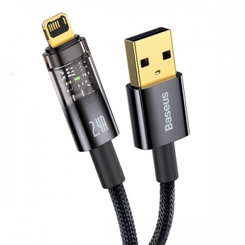 Кабель для айфон з автовідключенням Lightning 2.4А 1м чорний Baseus Explorer Series CATS000401