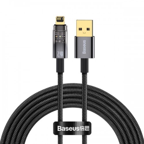 Кабель для айфону з автовідключенням Lightning 2.4А 2м чорний Baseus Explorer Series CATS000501