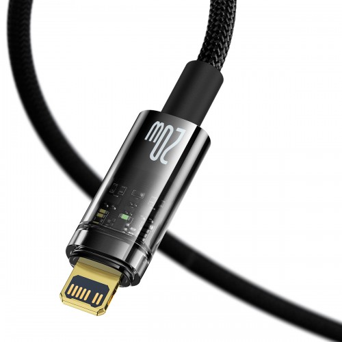Кабель для айфон с автоотключением Lightning Type-C 20Вт 1м черный Baseus Explorer Series CATS000001