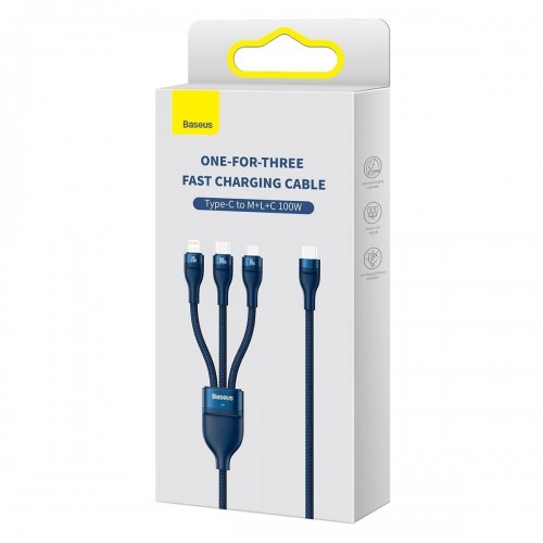 Кабель Type-C Micro Lightning 100Вт 1.5м синий Baseus Flash Series II CASS030203