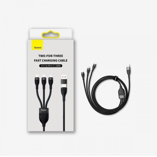 Cablu USB Type-C Micro Lightning 100W 1.2m negru Baseus Flash Series II CASS030101