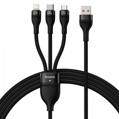 Cablu USB Type-C Micro Lightning 100W 1.2m negru Baseus Flash Series II CASS030001 Cablu USB Type-C Micro Lightning 100W 1.2m negru Baseus Flash Series II CASS030001