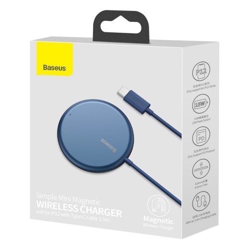 Încărcător wireless magnetic 15W MagSafe albastru Baseus WXJK-H03