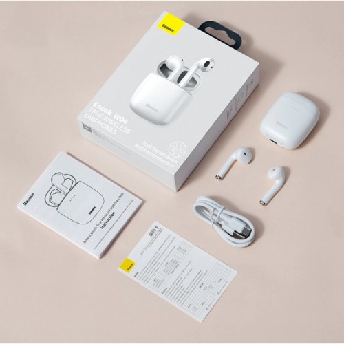 Беспроводные наушники Bluetooth 5.0 TWS IP54 белые Baseus Encok W04 NGTW030102