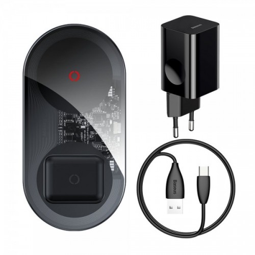 Зарядка бездротова подвійна 24Вт прозоре Baseus Simple TZWXJK-A01