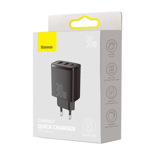 Încărcător triplu 30W Type-C 2x USB PD Baseus Compact CCXJ-E01