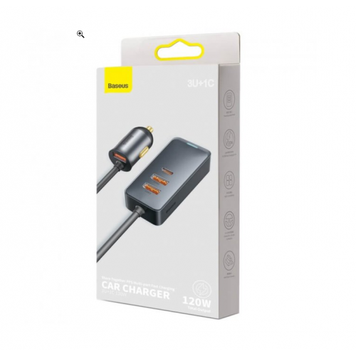 Încărcător în brichetă 120W 4x USB Type-C prelungitor Baseus Share Together CCBT-B0G