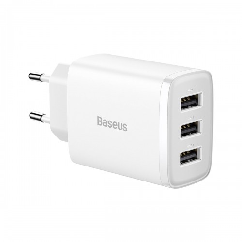 Зарядка для телефона планшета 17Вт 3х USB белая Baseus Compact CCXJ020102