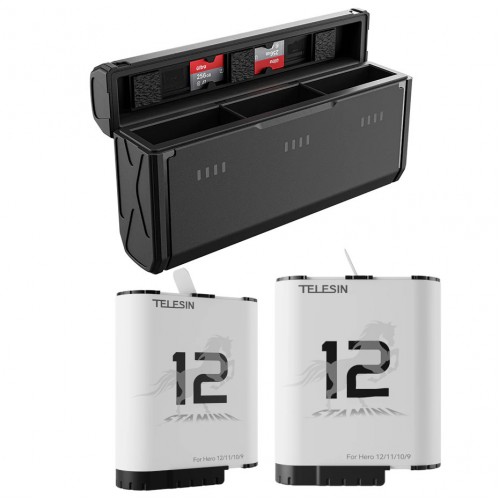 Зарядка GoPro 12/11/10/9 та два акумулятори покращених Stamina Telesin GP-PT-G01