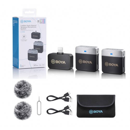 Microfon dublu pentru iPhone fără fir mini 60m 2.4GHz Boya BY-M1V6