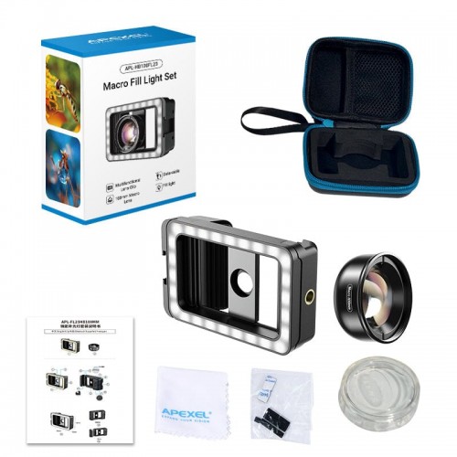 Макролинза для телефона с подсветкой 100мм F1.8 10x Apexel APL-HB100FL23