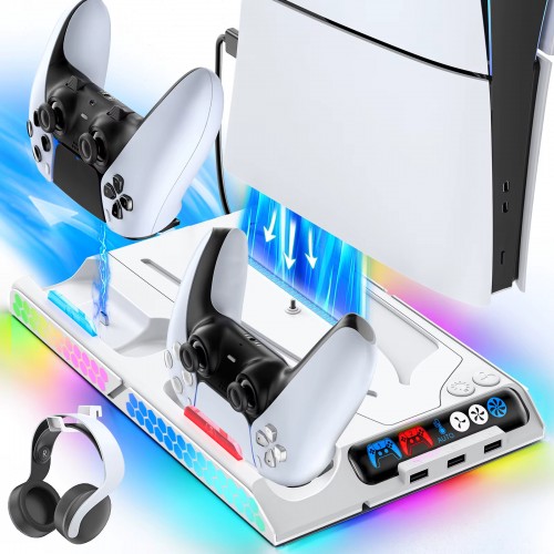 Підставка PS5 Pro / Fat / Slim з охолодженням зарядка RGB OIVO VG-P5320W-Pro