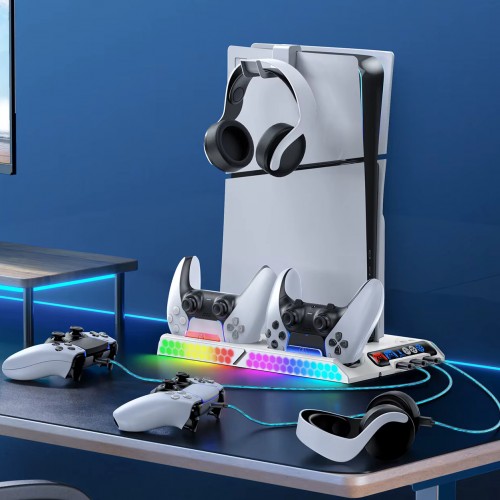 Підставка PS5 Pro / Fat / Slim з охолодженням зарядка RGB OIVO VG-P5320W-Pro