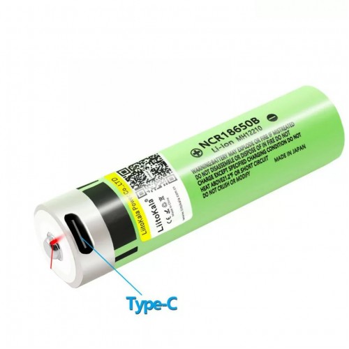 Аккумулятор 18650 с Type-C зарядкой Li-ion 3400мАч с защитой LiitoKala Lii-USB-34B