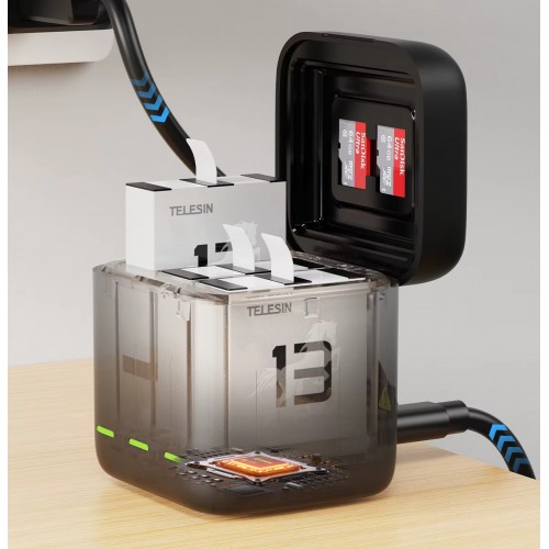 Зарядка GoPro 13 та два акумулятори морозостійкі Telesin S0-ECB-10-TGP