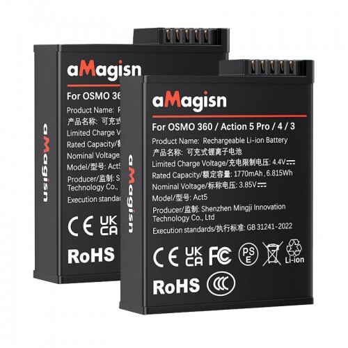 Зарядка та два акумулятори Action 6/5 Pro/Osmo 360 2100мАг PD3 aMagisn AA1921