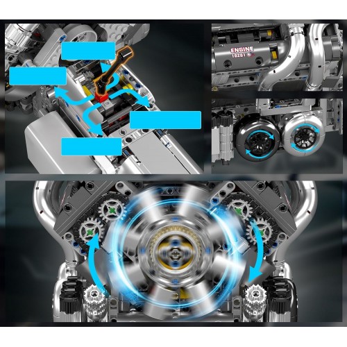 Конструктор двигун та коробка BGT Supercar W16 2024 деталей Mould King Mking Engine 10201