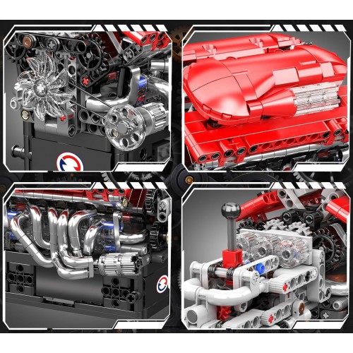 Конструктор двигун та коробка Supercar V12 863 деталей Mould King Mking Engine 10226