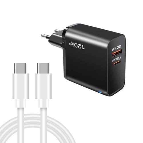 Зарядка 120Вт GaN Type-C PD 65Вт + USB QC4.0 чорна Puluz TE-PD65B