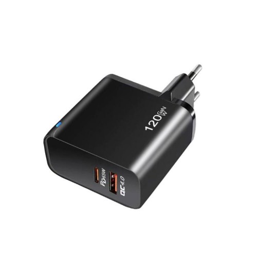 Зарядка 120Вт GaN Type-C PD 65Вт + USB QC4.0 чорна Puluz TE-PD65B