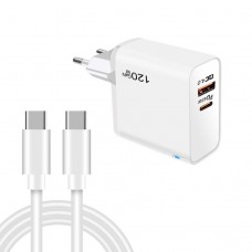 Зарядка 120Вт GaN Type-C PD 65Вт + USB QC4.0 біла Puluz TE-PD65W