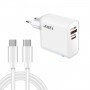 Зарядка 120Вт GaN Type-C PD 65Вт + USB QC4.0 біла Puluz TE-PD65W