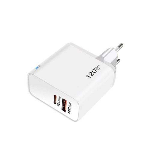 Зарядка 120Вт GaN Type-C PD 65Вт + USB QC4.0 біла Puluz TE-PD65W