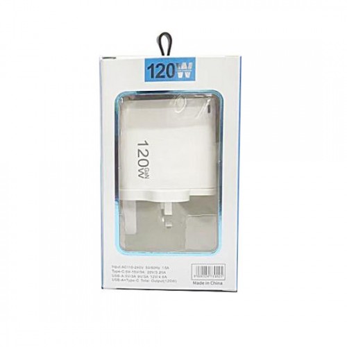Зарядка 120Вт GaN Type-C PD 65Вт + USB QC4.0 біла Puluz TE-PD65W