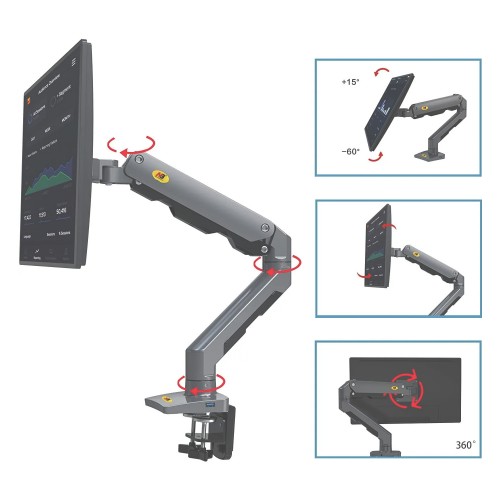 Braț de birou pentru monitor North Bayou G60, 27-60″, până la 16 kg, RGB