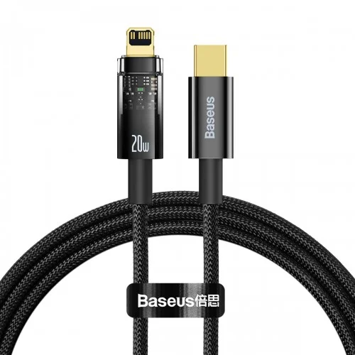 Кабель для айфон з автовідключенням Lightning Type-C 20Вт 1м чорний Baseus Explorer Series CATS000001