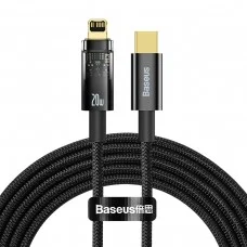 Кабель для айфон з автовідключенням Lightning Type-C 20Вт 2м чорний Baseus Explorer Series CATS000101
