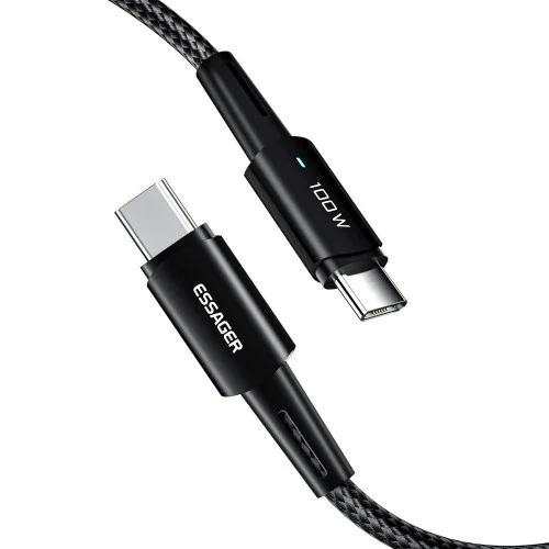 Кабель Type-C 100Вт швидка зарядка 1м чорний ESSAGER EXCTT1-CG01