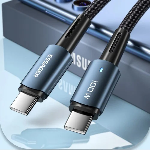 Кабель Type-C 100Вт швидка зарядка 1м чорний ESSAGER EXCTT1-CG01