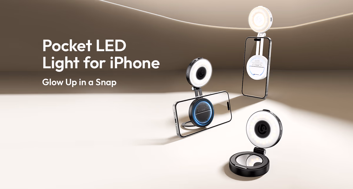 Lampa magnetică Ulanzi LM23 cu oglindă lângă telefon